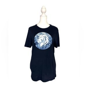 Express White Lion Blue Marble Print Graphic Short Sleeve Tee Shirt